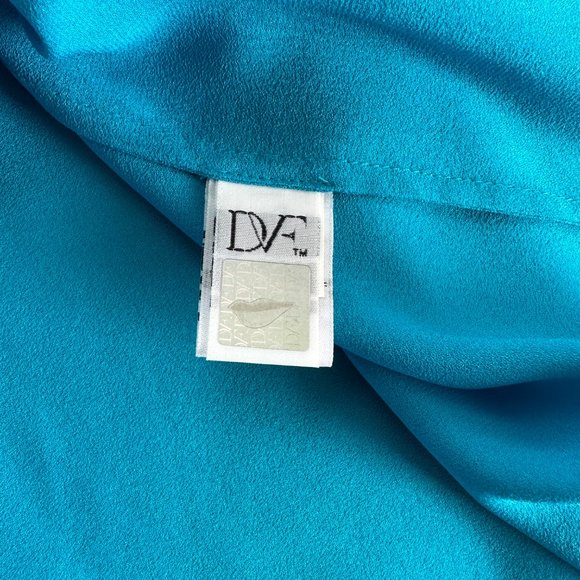 DVF Diane Von Furstenberg Nancy Tulip Sleeve Silk Top Blouse Laguna Blue - Picture 7 of 8